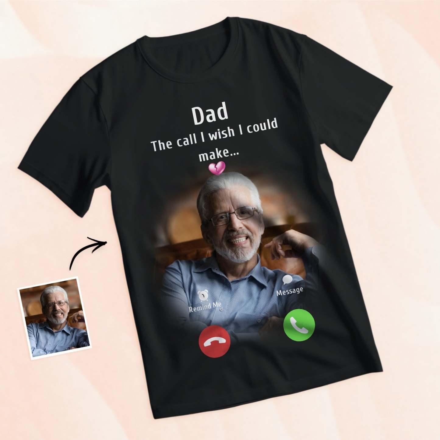 Individuelles Foto-gedenk-mutter-t-shirt, Erinnerungsgeschenk-idee, Personalisiertes T-shirt „the Call I Wish I Could Make“. - GesichtSocken