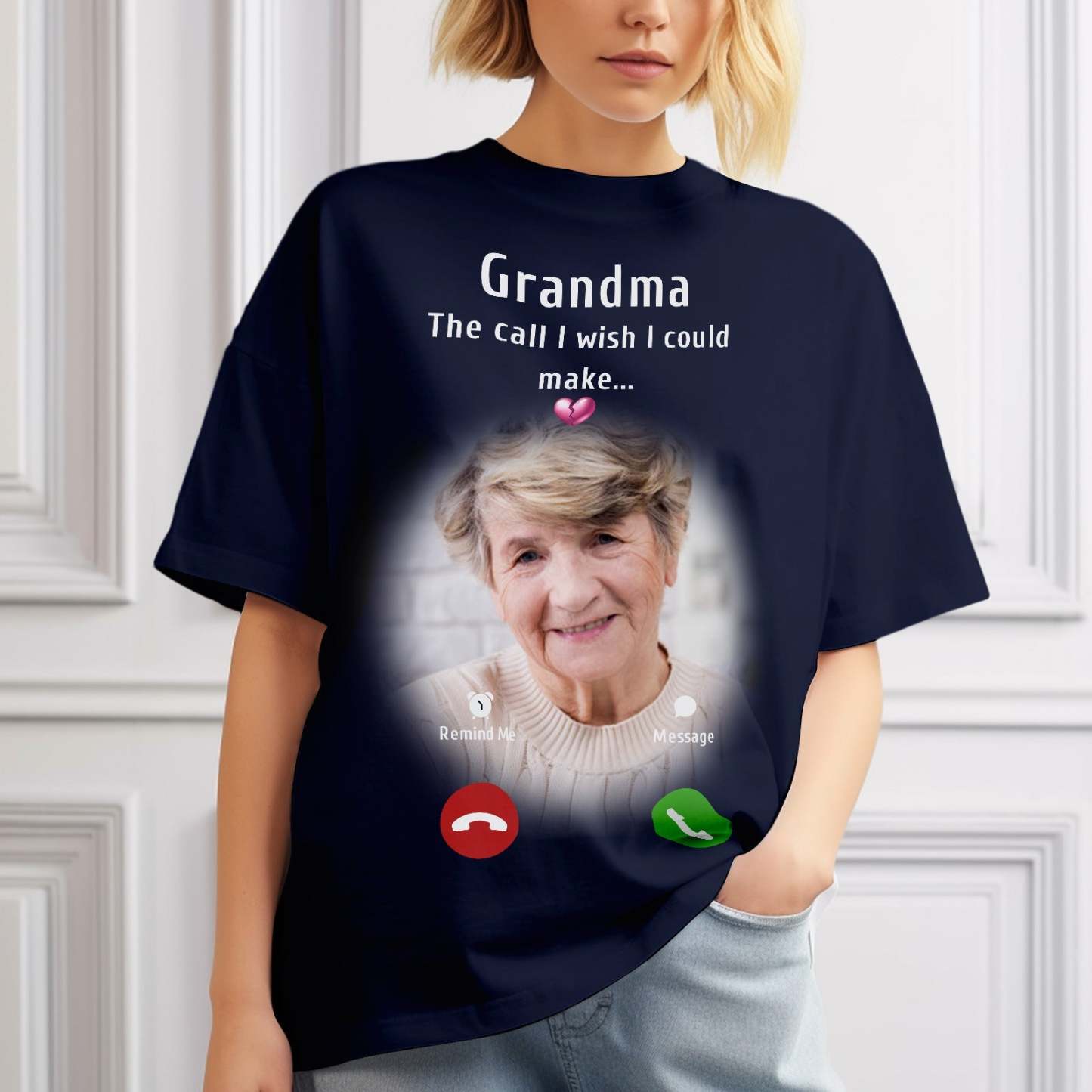 Individuelles Foto-gedenk-mutter-t-shirt, Erinnerungsgeschenk-idee, Personalisiertes T-shirt „the Call I Wish I Could Make“. - GesichtSocken