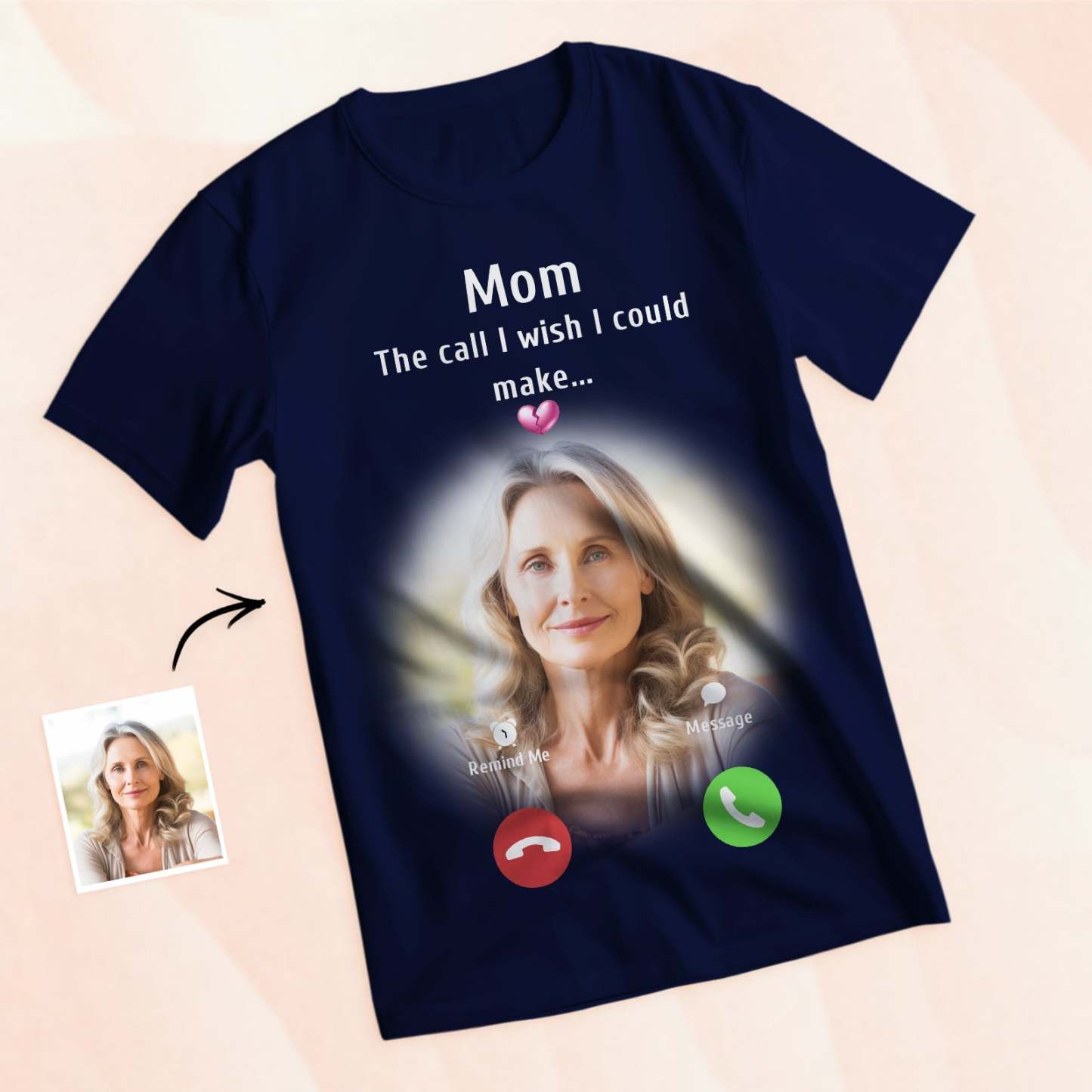 Individuelles Foto-gedenk-mutter-t-shirt, Erinnerungsgeschenk-idee, Personalisiertes T-shirt „the Call I Wish I Could Make“. - GesichtSocken