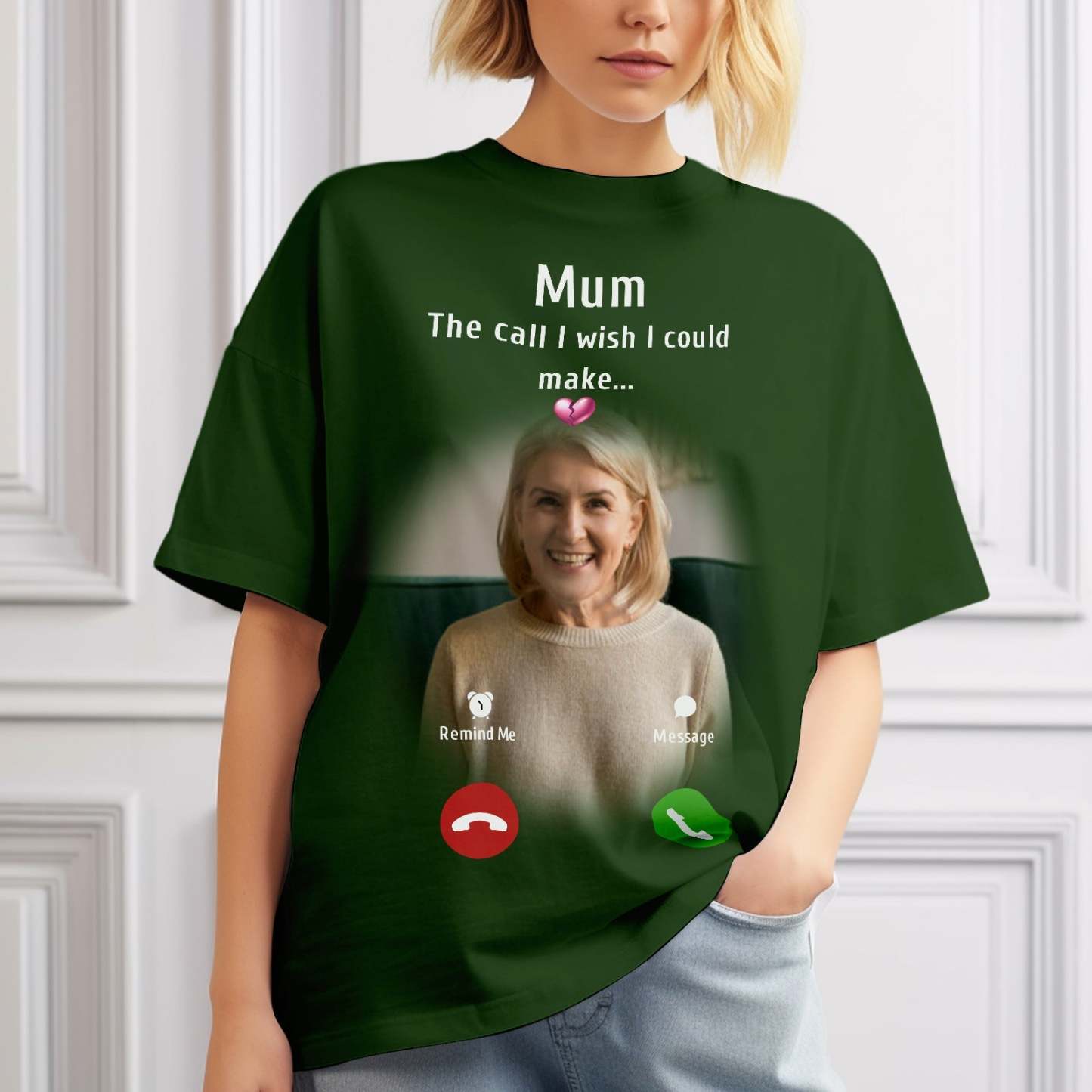 Individuelles Foto-gedenk-mutter-t-shirt, Erinnerungsgeschenk-idee, Personalisiertes T-shirt „the Call I Wish I Could Make“. - GesichtSocken