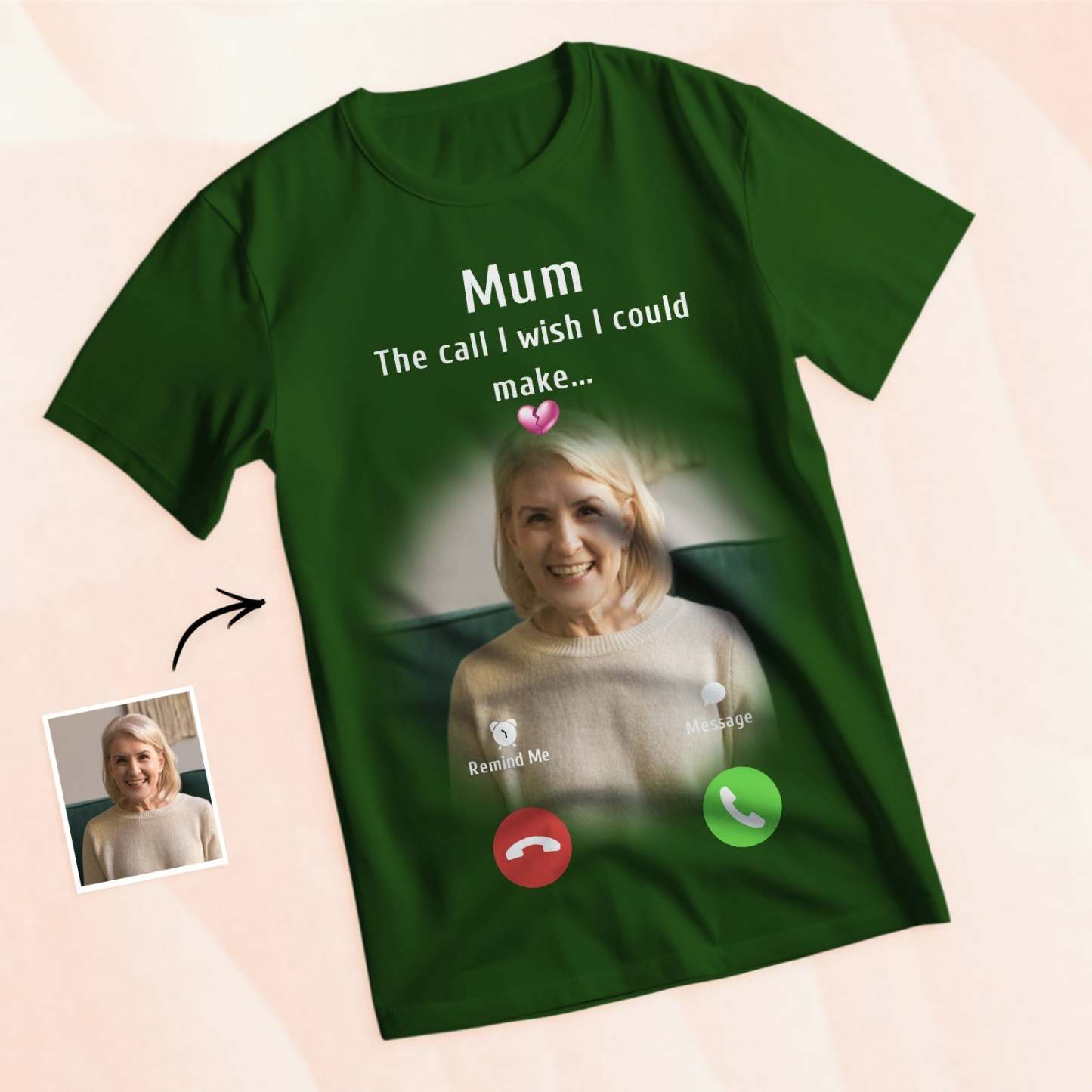 Individuelles Foto-gedenk-mutter-t-shirt, Erinnerungsgeschenk-idee, Personalisiertes T-shirt „the Call I Wish I Could Make“. - GesichtSocken