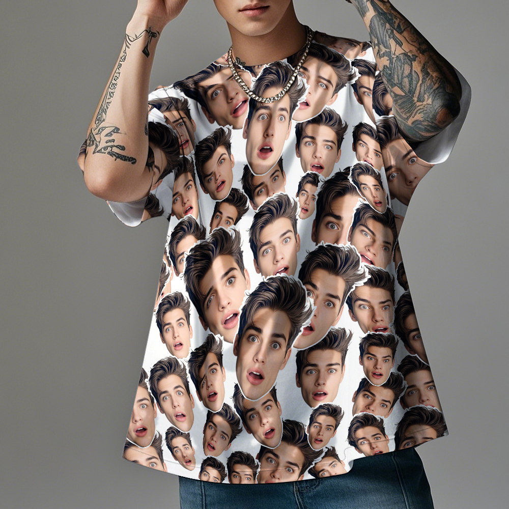Personalisierte Mash Gesicht Foto Vintage T-shirts Valentinstag Thema Grau T-shirt Geschenke Für Paar - MyFaceSocksDE