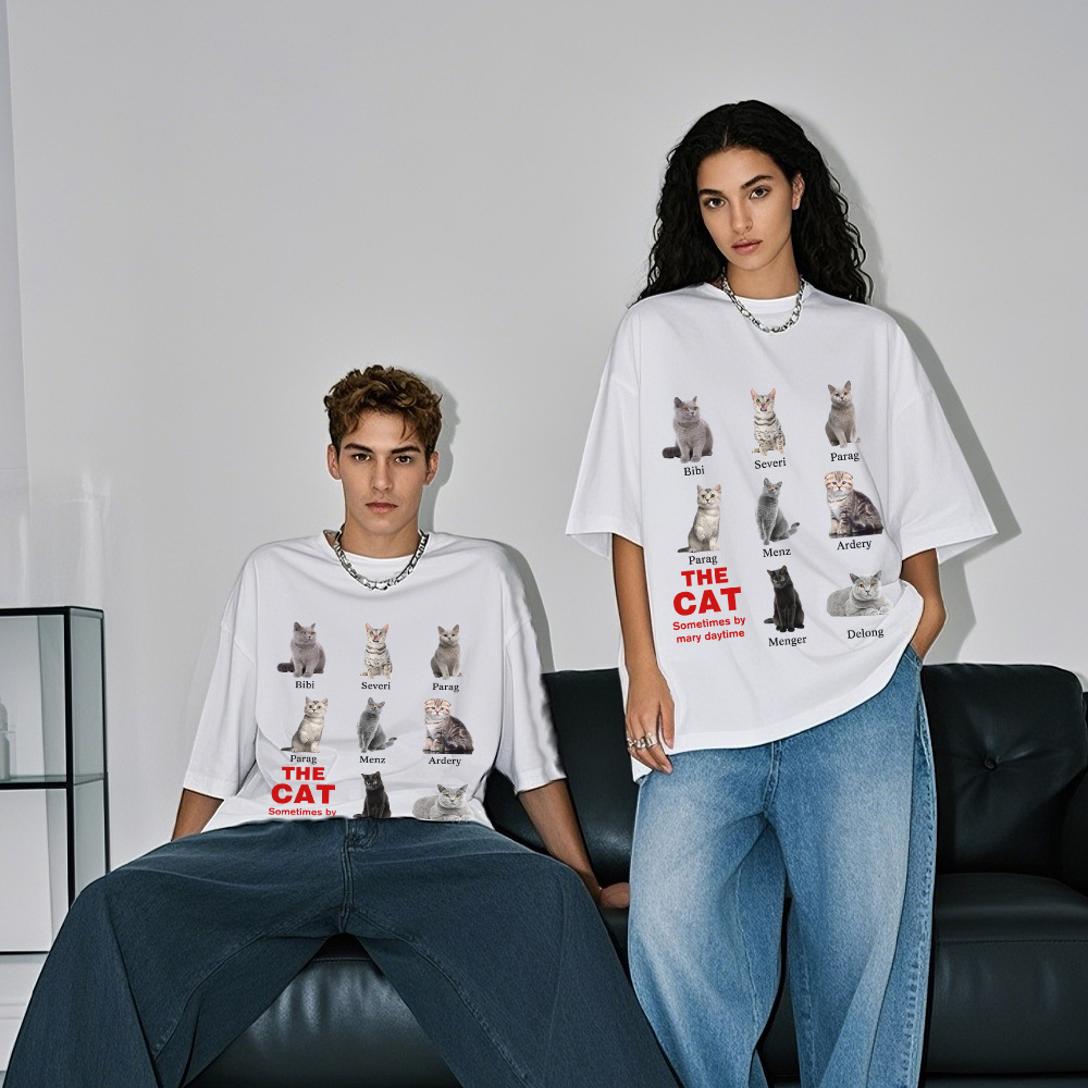 Benutzerdefinierte Süße Katze T-shirt Schlaganfall Katze Foto Tshirt Retro Bild Schriftzug T-shirt Haustier-liebhaber-geschenk - MyFaceSocksDE