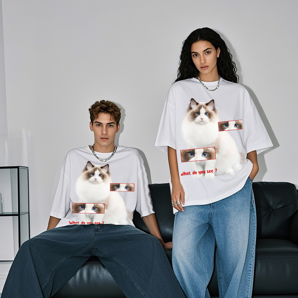 Benutzerdefinierte Süße Katze T-shirt Schlaganfall Katze Foto Tshirt Retro Bild Schriftzug T-shirt Haustier-liebhaber-geschenk - MyFaceSocksDE