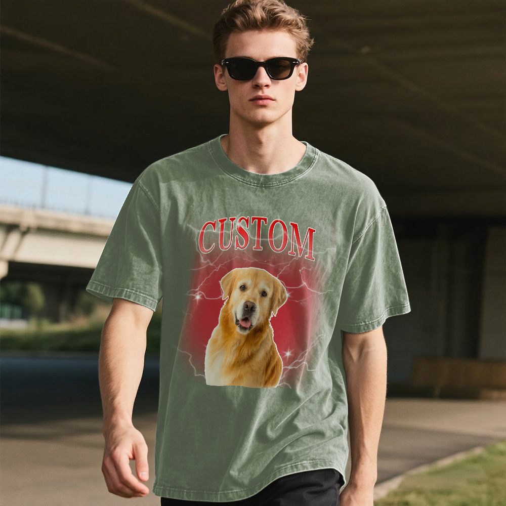 Benutzerdefinierte Komfortfarben Vintage Bootleg Haustier Shirt Haustier Foto Name Benutzerdefiniertes Hundeportrait Personalisiertes Shirt Benutzerdefinierte T-shirts Katzenshirt 90er Jahre T-shirt - MyFaceSocksDE