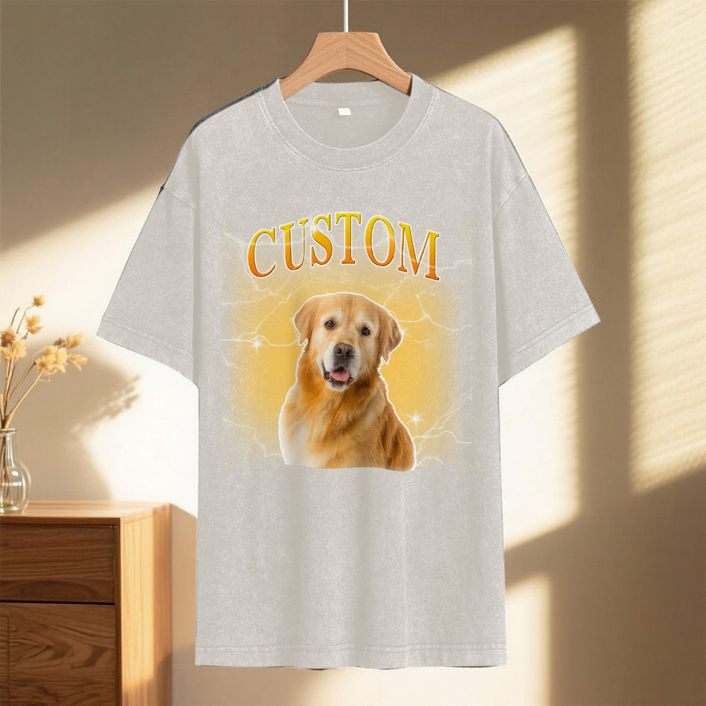 Benutzerdefinierte Komfortfarben Vintage Bootleg Haustier Shirt Haustier Foto Name Benutzerdefiniertes Hundeportrait Personalisiertes Shirt Benutzerdefinierte T-shirts Katzenshirt 90er Jahre T-shirt - MyFaceSocksDE