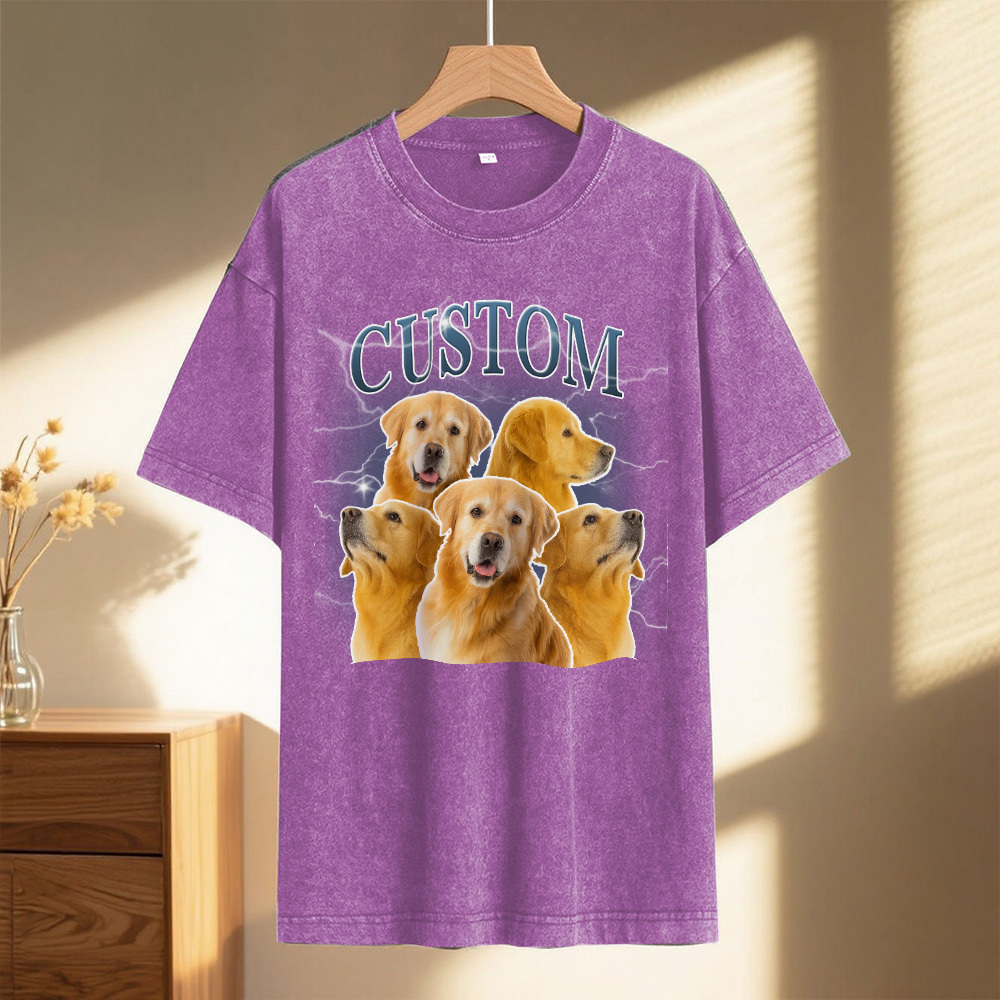 Benutzerdefinierte Komfortfarben Vintage Bootleg Haustier Shirt Haustier Foto Name Benutzerdefiniertes Hundeportrait Personalisiertes Shirt Benutzerdefinierte T-shirts Katzenshirt 90er Jahre T-shirt - MyFaceSocksDE