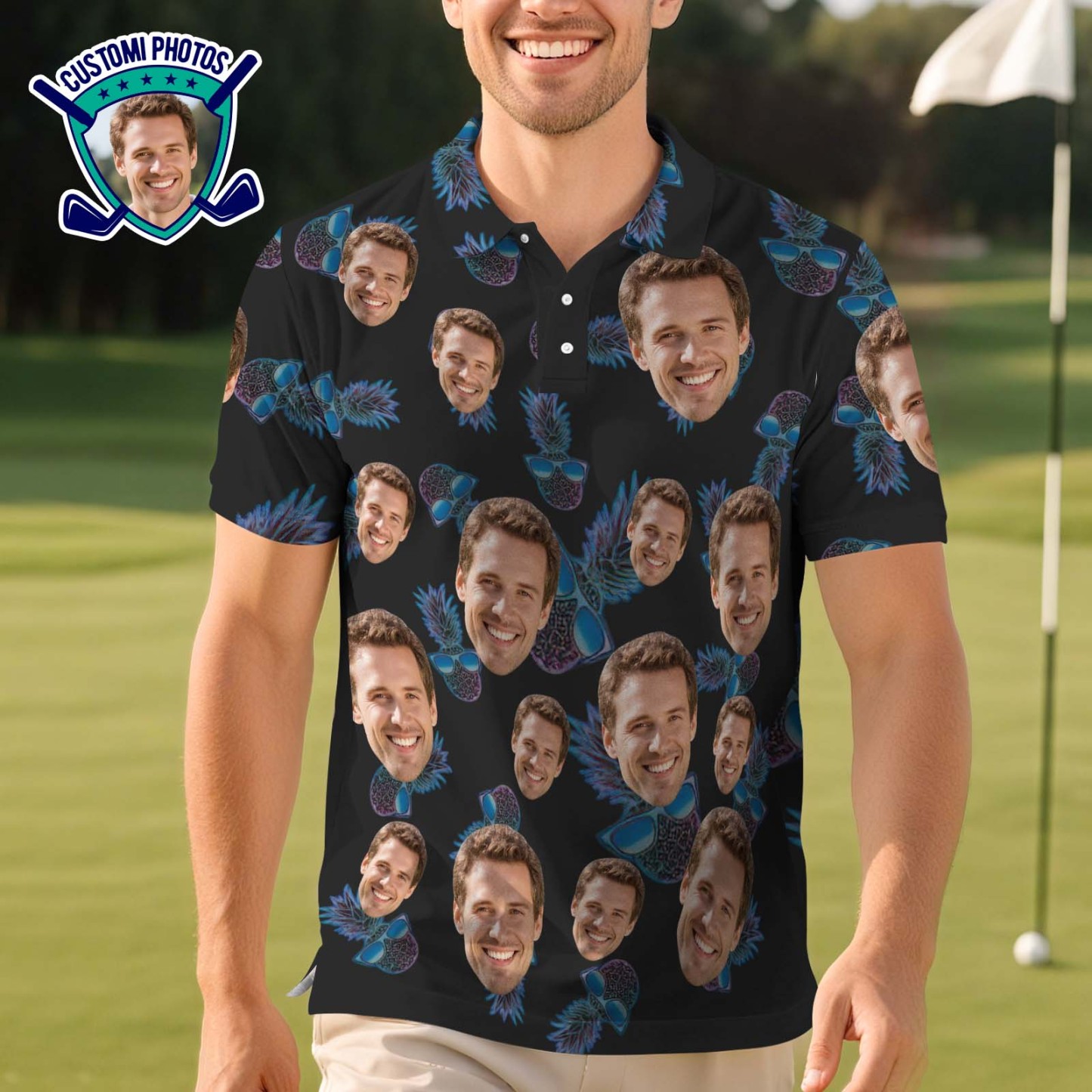 Benutzerdefinierte Polo Shirt Best Dad Ever Personalisierte Gesicht Ananas Golf Graffiti Polo Shirt Herren Polo Shirt Geschenk - MyFaceSocksDE