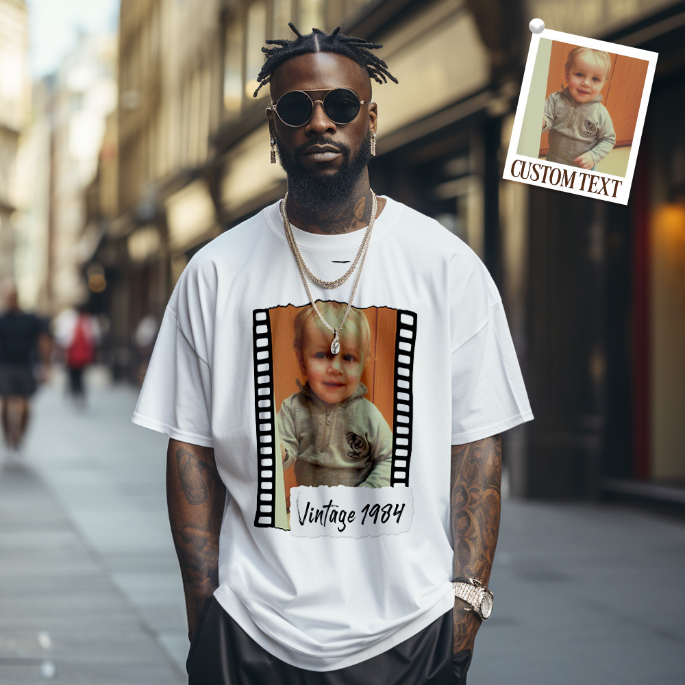 Benutzerdefinierte Foto Vintage T-shirt Film Stil Tshirt Personalisierte Foto Tshirt Vintage Geschenkidee - MyFaceSocksDE
