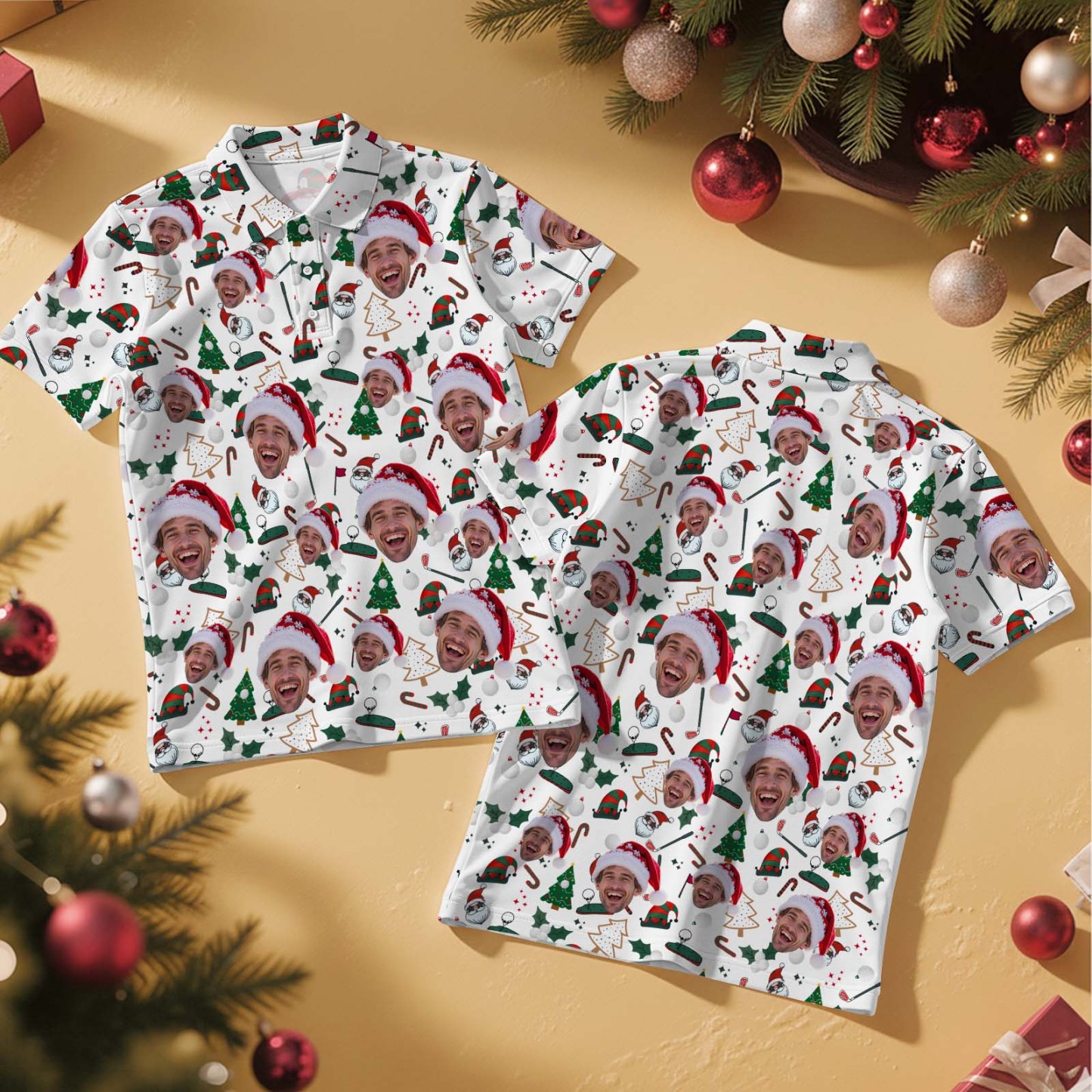 Personalisierte Weihnachtsgeschenkbox In Grün, Weihnachtspoloshirt, Personalisiertes Golfshirt Für Herren – Weihnachtsgeschenke - MyFaceSocksDE