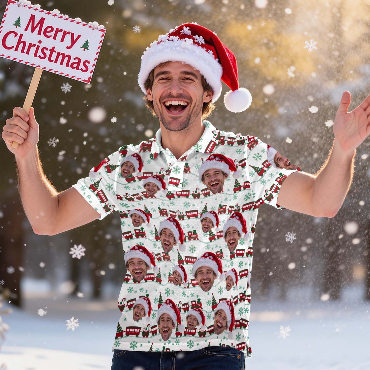 Personalisierte Weihnachtsgeschenkbox In Grün, Weihnachtspoloshirt, Personalisiertes Golfshirt Für Herren – Weihnachtsgeschenke - MyFaceSocksDE