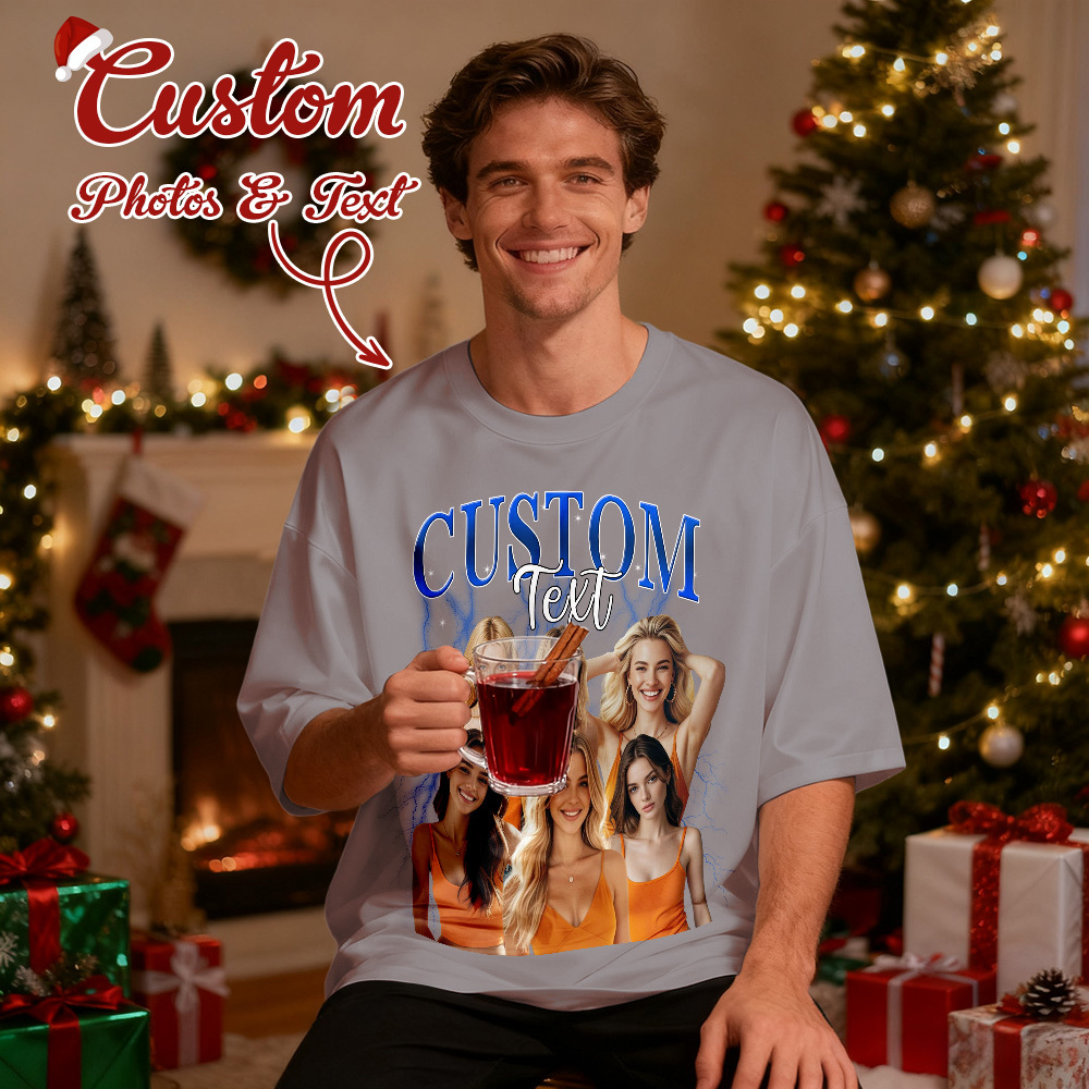 Weihnachtsgeschenke: Individuell Gestaltete Vintage-bootleg-shirts Aus Baumwolle Mit Foto Und Namen, Personalisierte T-shirts Im 90er-jahre-stil - MyFaceSocksDE