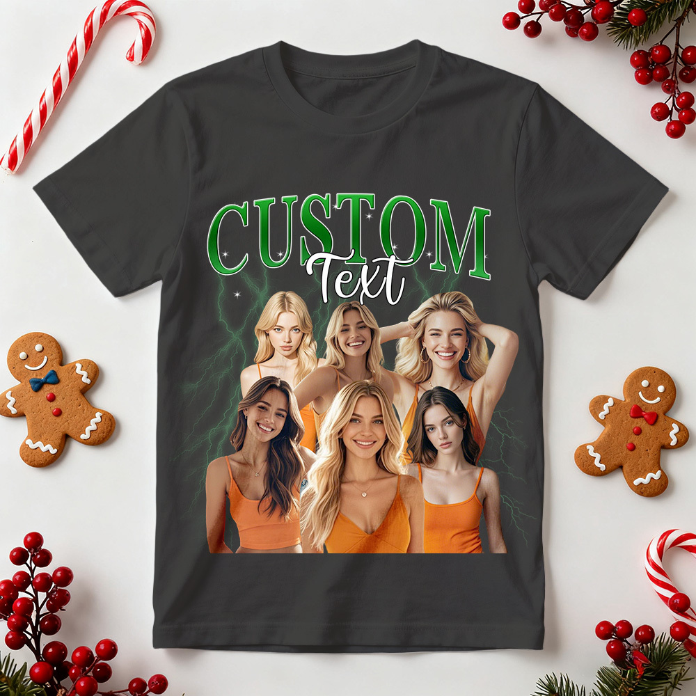 Individuell Gestaltetes Vintage-foto-t-shirt – Personalisiertes Weihnachtsshirt Mit Namen – Einzigartiges Geschenk Für Partner, Familie Oder Freunde - MyFaceSocksDE