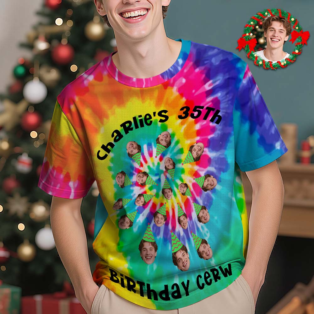 Individuell Gestaltetes T-shirt Mit Foto Im Batik-look – Personalisiertes Geburtstags- Oder Weihnachtsgeschenk Für Familie Und Freunde