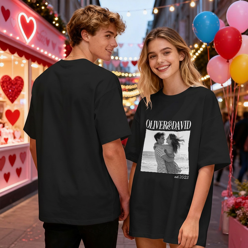 Personalisiertes T-shirt Mit Pärchenfoto, Individueller Name Und Gründungsjahr, Perfektes Geschenk Zum Jahrestag Oder Valentinstag Für Sie - MyFaceSocksDE