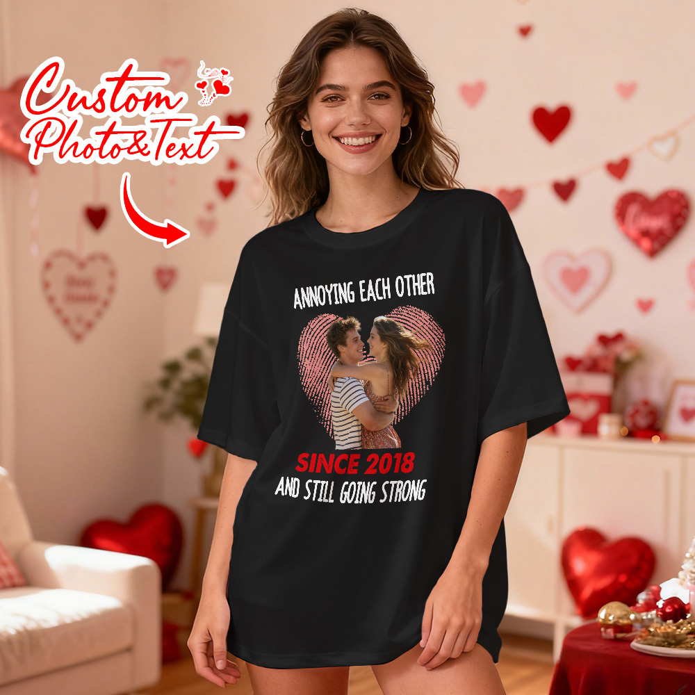 Personalisiertes T-shirt Mit Paarfoto – Individuelles Foto-t-shirt Mit Herzförmigem Fingerabdruck – Geschenk Zum Jahrestag Oder Valentinstag Für Paare - MyFaceSocksDE