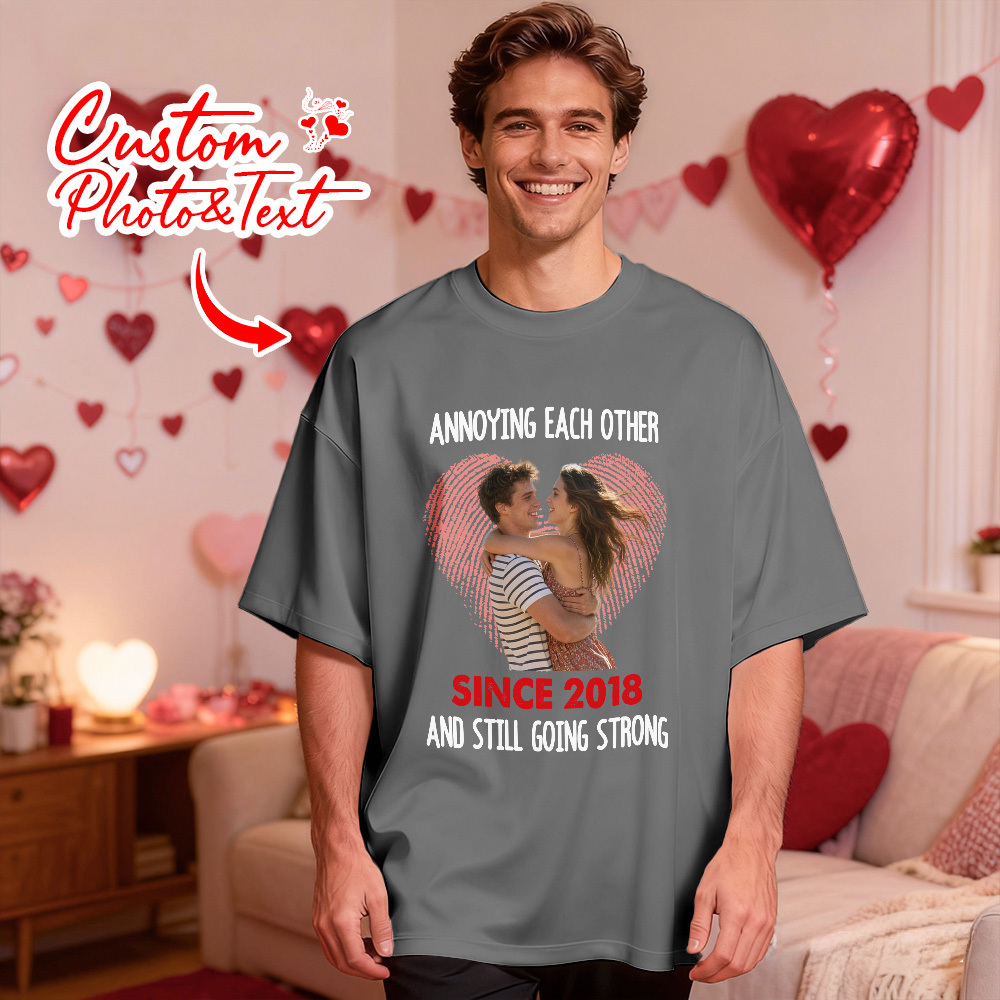 Personalisiertes T-shirt Mit Paarfoto – Individuelles Foto-t-shirt Mit Herzförmigem Fingerabdruck – Geschenk Zum Jahrestag Oder Valentinstag Für Paare - MyFaceSocksDE