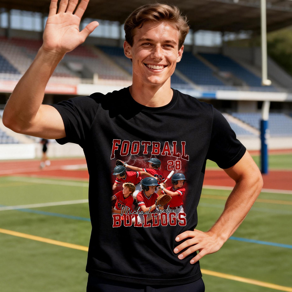 Personalisiertes Foto-t-shirt, Individuell Gestaltbar, Schwarz Mit Nummer Und Foto, Sport-style-t-shirt, Geschenk Für Fans - MyFaceSocksDE