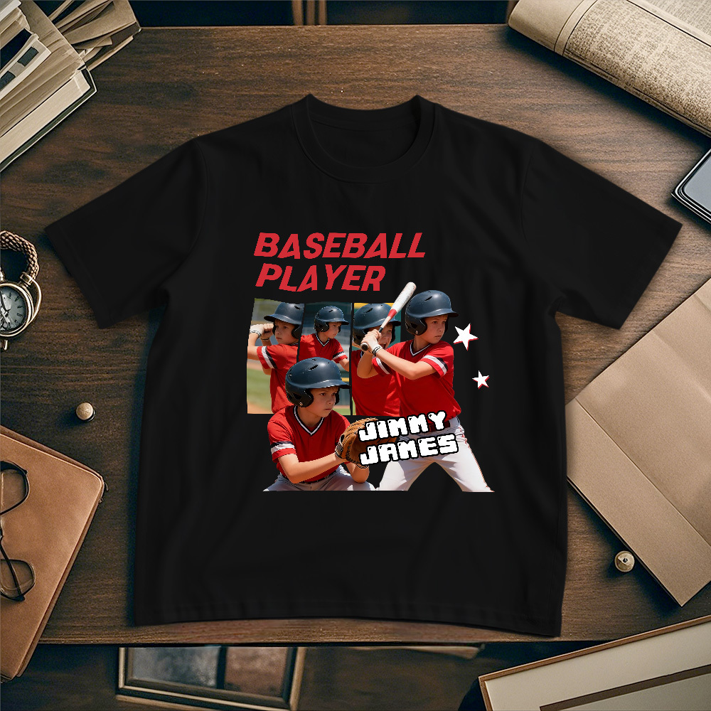 Personalisiertes Foto-t-shirt, Individuell Gestaltbar, Schwarz Mit Nummer Und Foto, Sport-style-t-shirt, Geschenk Für Fans - MyFaceSocksDE