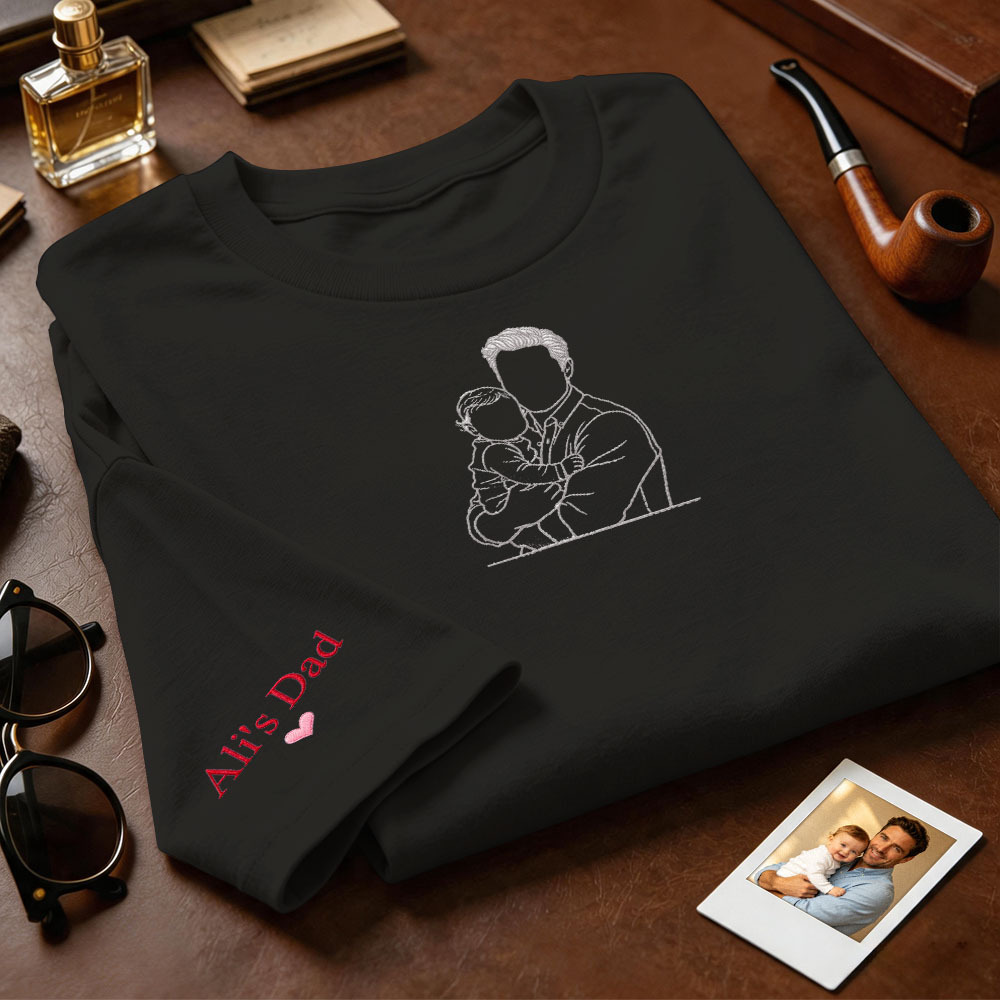 Benutzerdefiniertes vollfarbig besticktes T-Shirt für Paare/Vater/Mutter, Familiengeschenk, personalisierte Geschenkidee zum Vatertag - MyFaceSocksDE