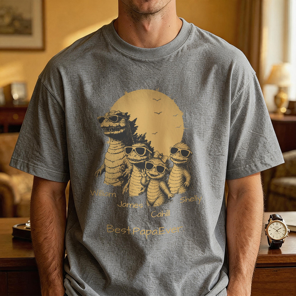 Personalisiertes „Best Dad Ever Dadzilla"-T-Shirt, Vatertagsgeschenke Für Papa, Lustiges Papa-T-Shirt, Cooles Papa-Dinosaurier-T-Shirt - MyFaceSocksDE