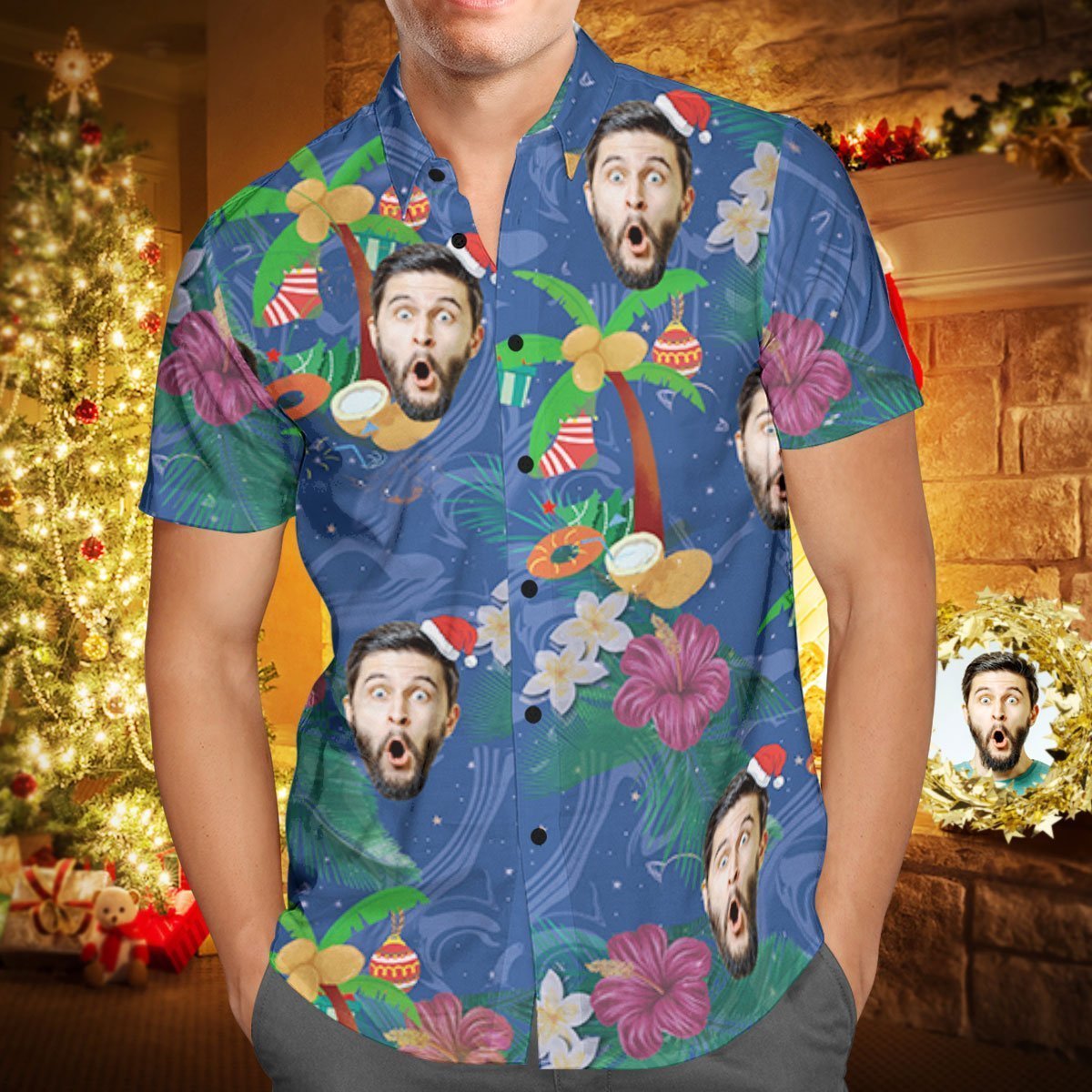 Kundenspezifisches Gesicht Personalisiertes Weihnachtshawaiianerhemd Kokosnussbaum - GesichtSocken