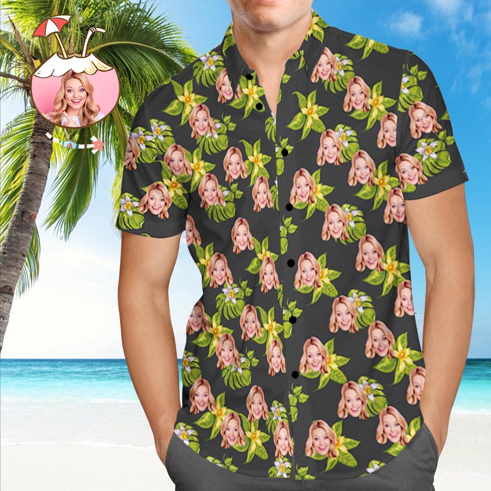 Personalisiertes Hawaiihemd Mit Hundegesicht Personalisiertes Hawaiihemd Grün All Over Print Hawaiihemd - GesichtSocken