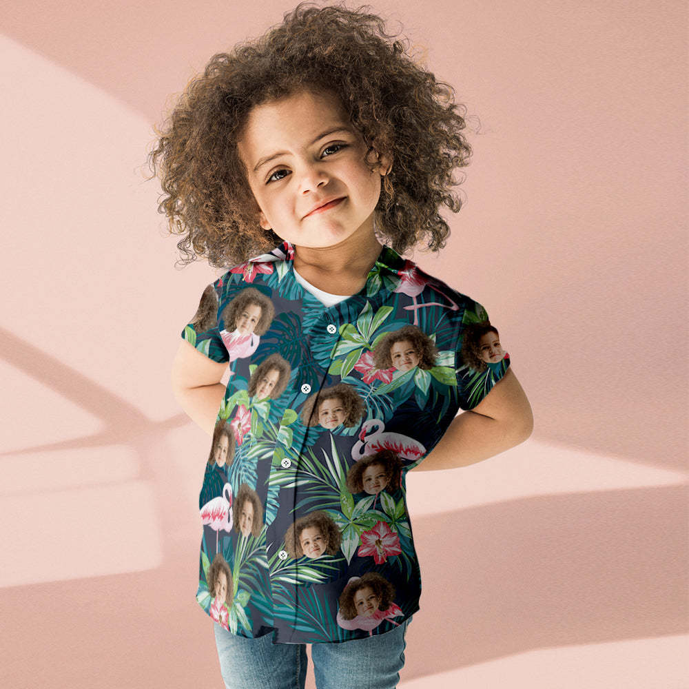 Benutzerdefiniert Gesicht Hemd Kinder Hawaiihemd Flamingo Blume