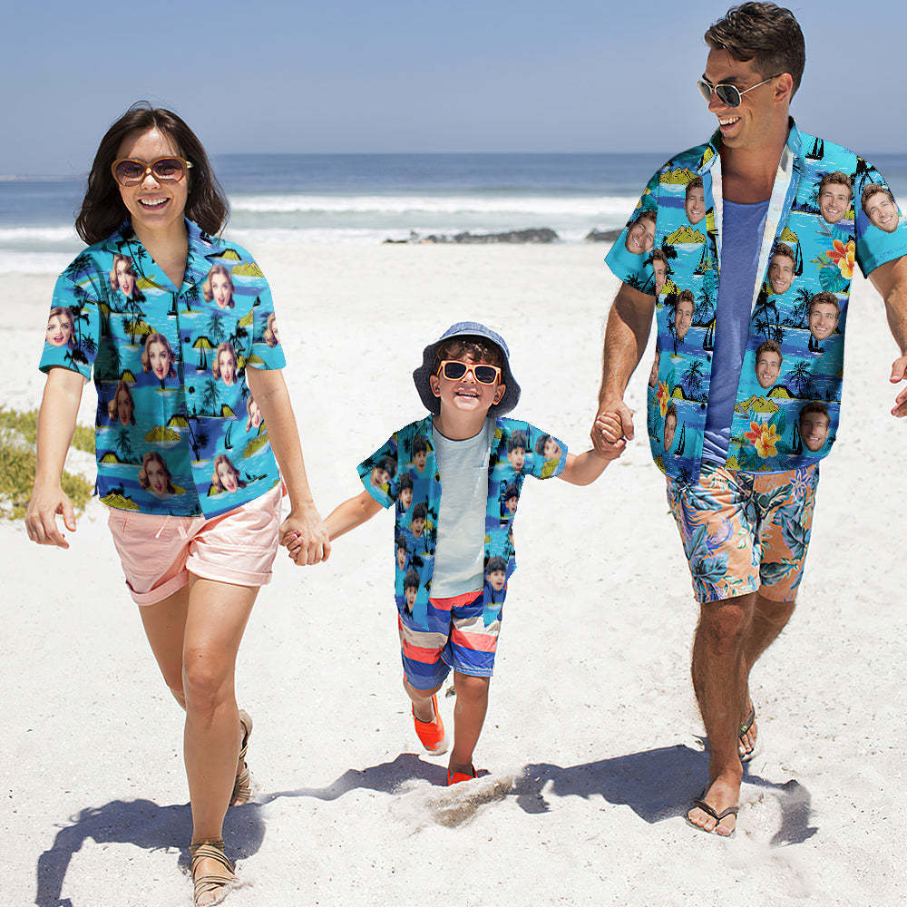 Benutzerdefiniertes Foto Hawaiihemd Eltern-kind Trägt Personalisiertes Gesicht Hawaiihemd Geschenk Vice City - GesichtSocken