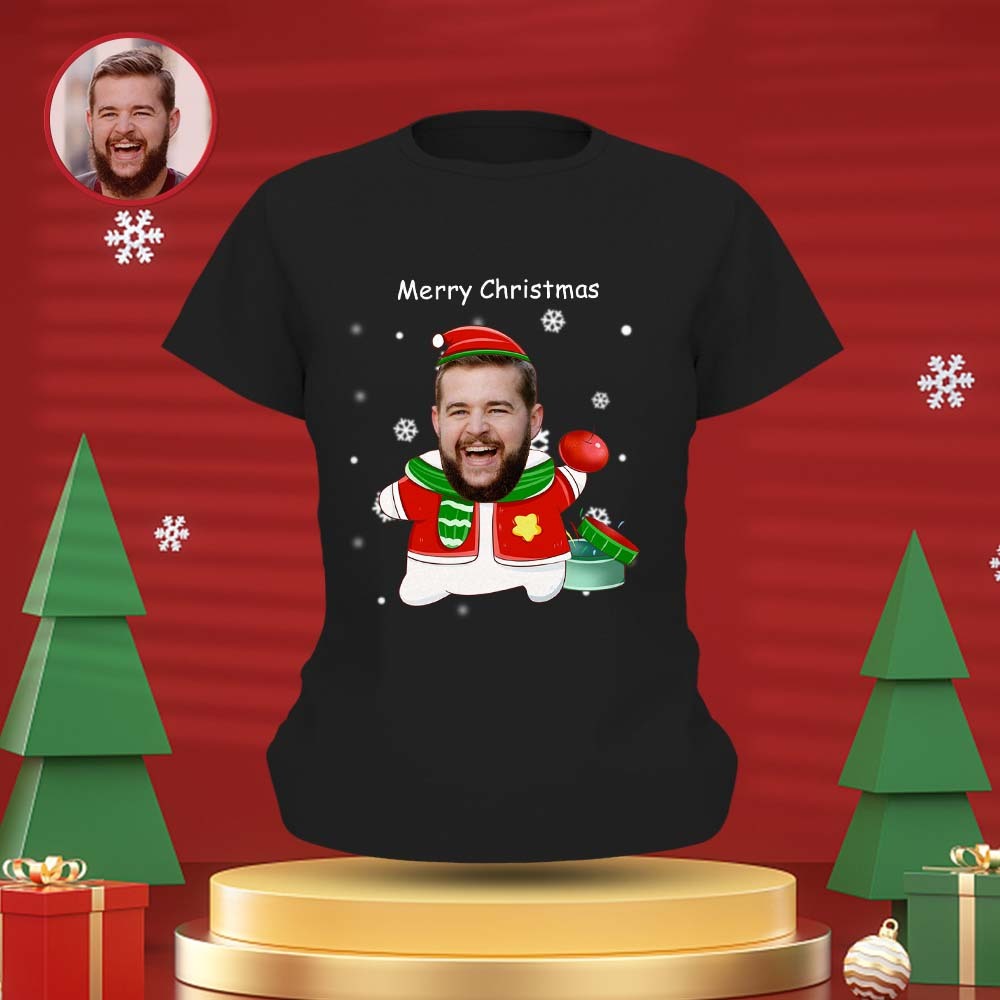Benutzerdefiniertes Gesicht T-shirt Personalisiertes Foto T-shirt Geschenk Für Frauen Und Männer Frohe Weihnachten - GesichtSocken