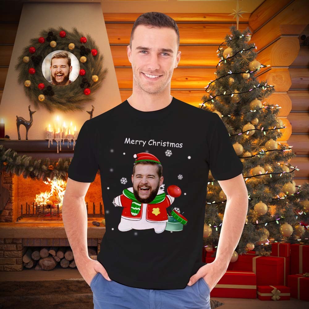 Benutzerdefiniertes Gesicht T-shirt Personalisiertes Foto T-shirt Geschenk Für Frauen Und Männer Frohe Weihnachten - GesichtSocken