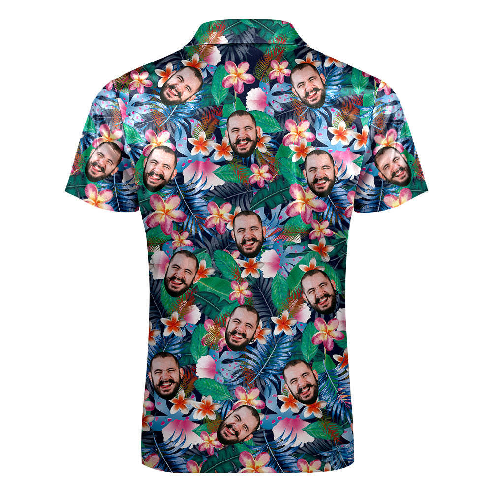 Kundenspezifisches Polo-shirt Im Hawaiianischen Stil Mit Reißverschluss Personalisiertes Gesicht Männer-polo-shirt Für Ihn - GesichtSocken