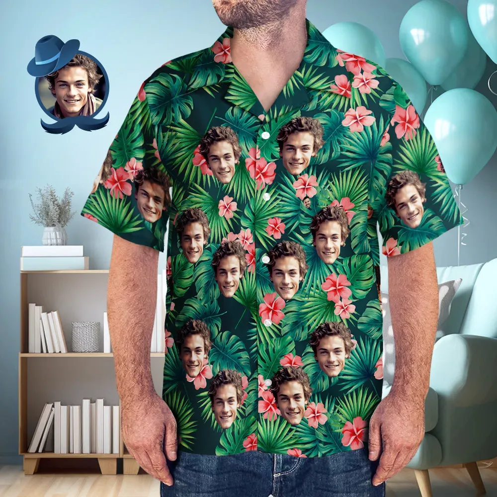 Benutzerdefinierte Gesicht Shirt Männer Hawaiihemd Bunte Blumen