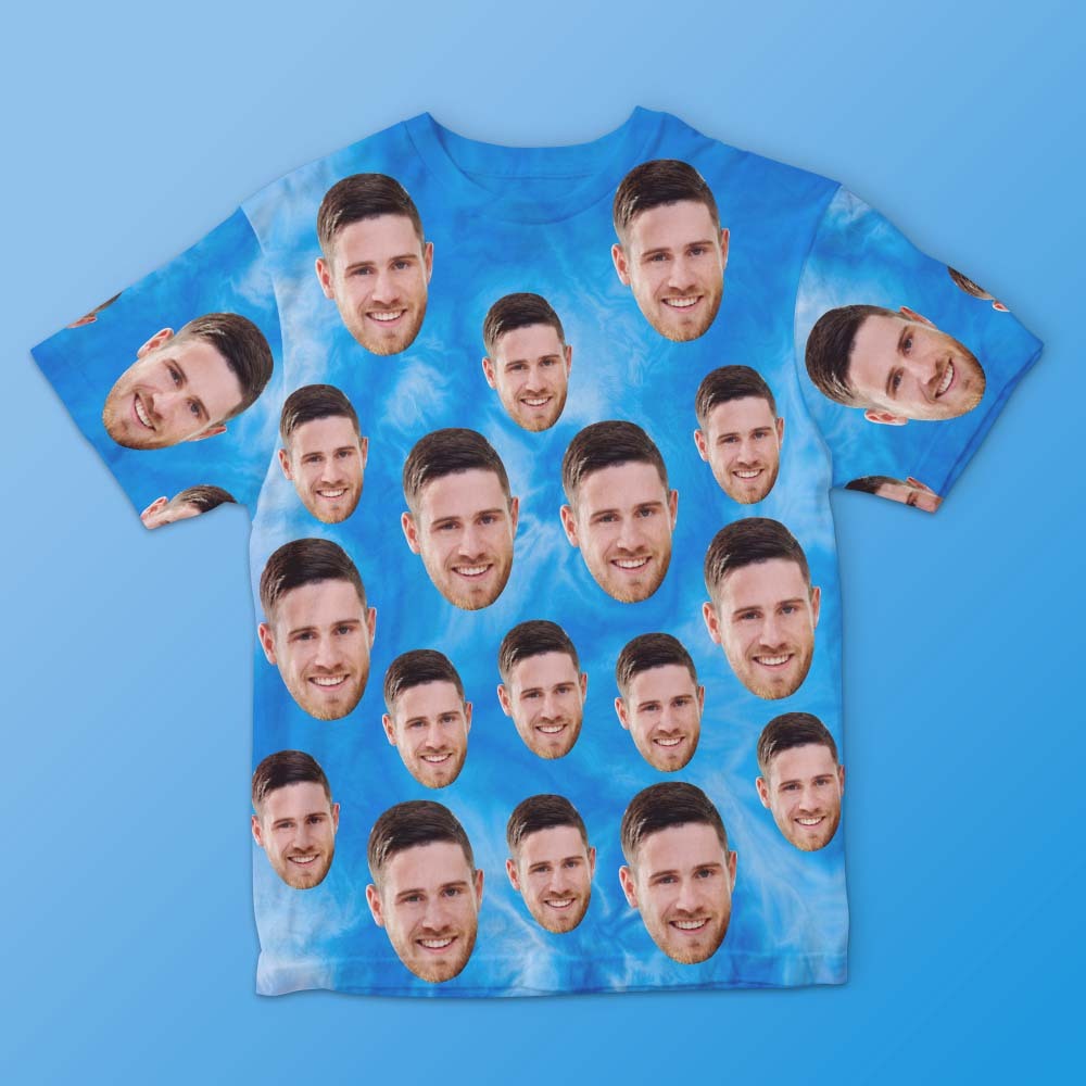 Benutzerdefiniertes Gesicht Herren-t-shirt, Personalisiertes Foto, Lustiges Batik-t-shirt, Geschenk Für Männer, Blau - GesichtSocken