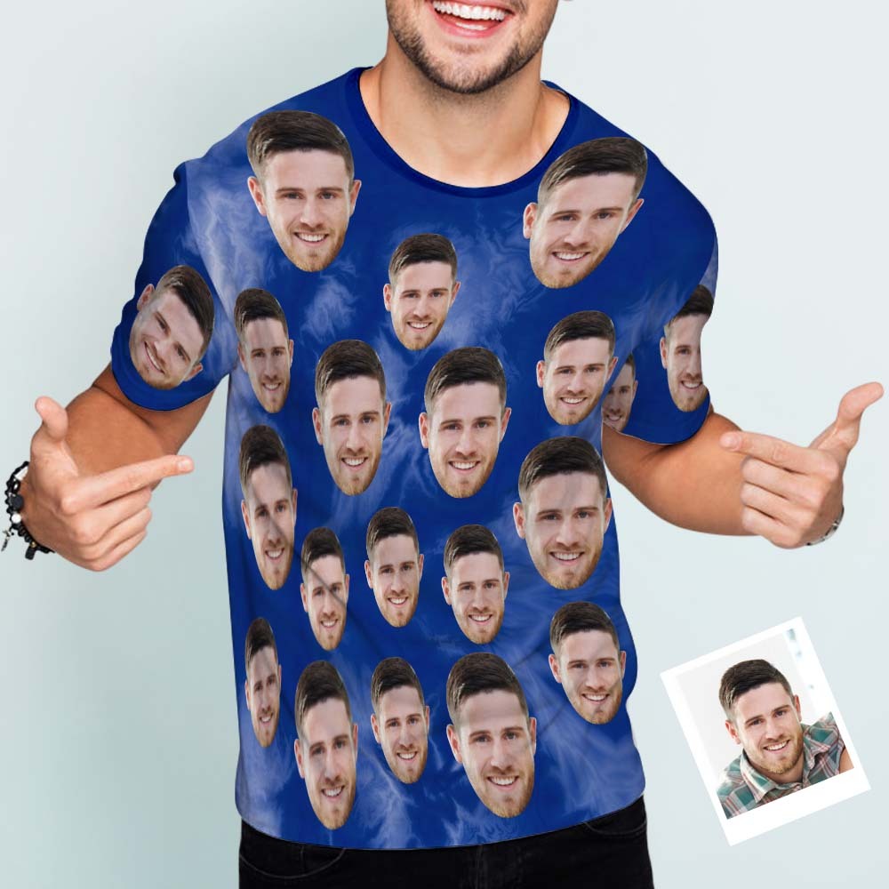 Benutzerdefiniertes Gesicht Herren-t-shirt, Personalisiertes Foto, Lustiges Batik-t-shirt, Geschenk Für Männer, Dunkelblau - GesichtSocken