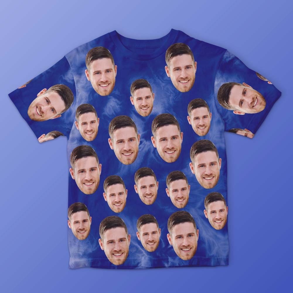 Benutzerdefiniertes Gesicht Herren-t-shirt, Personalisiertes Foto, Lustiges Batik-t-shirt, Geschenk Für Männer, Dunkelblau - GesichtSocken