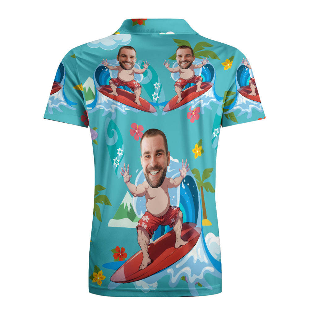Individuelles Poloshirt, Hawaiianisches Golf-poloshirt, Aloha-sommershirt, Fröhliches Surfen Für Ihn - GesichtSocken