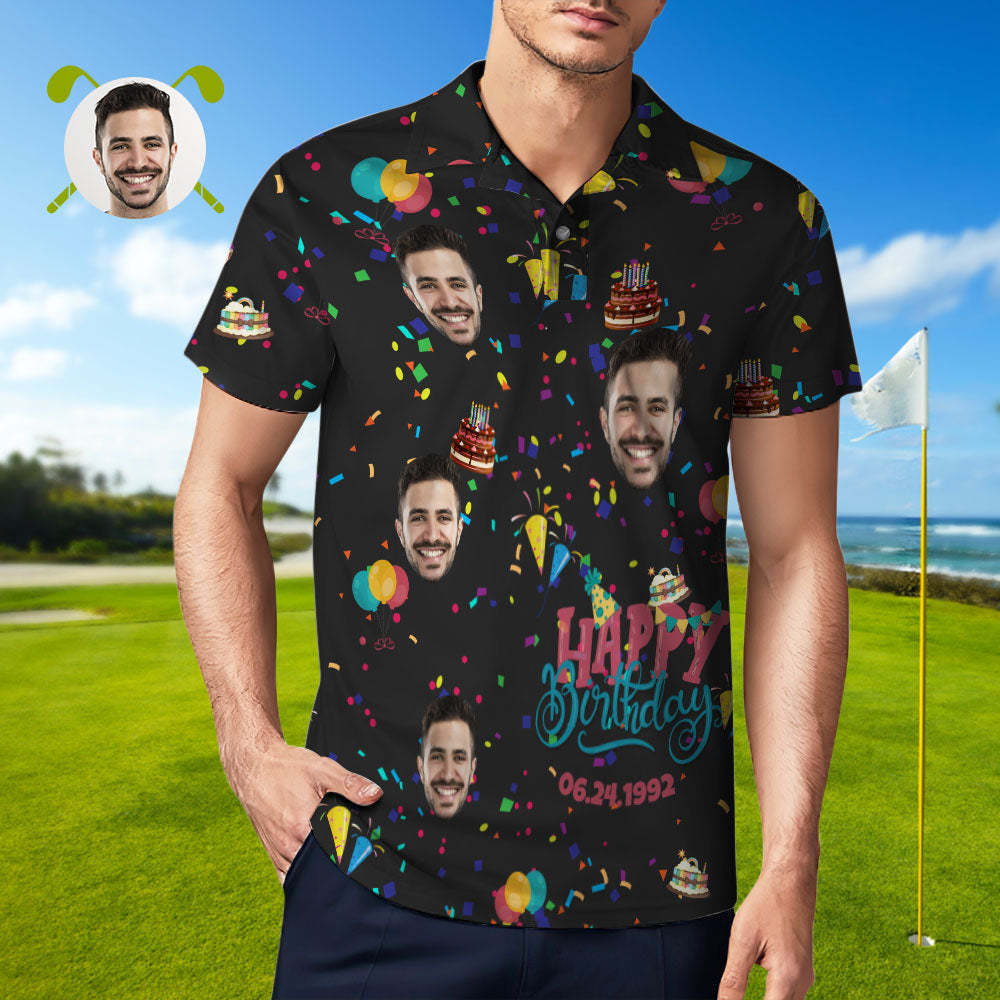 Individuelles Poloshirt, Hawaiianisches Golf-poloshirt Mit All-over-print, Einzigartiges Geburtstagsgeschenk - GesichtSocken