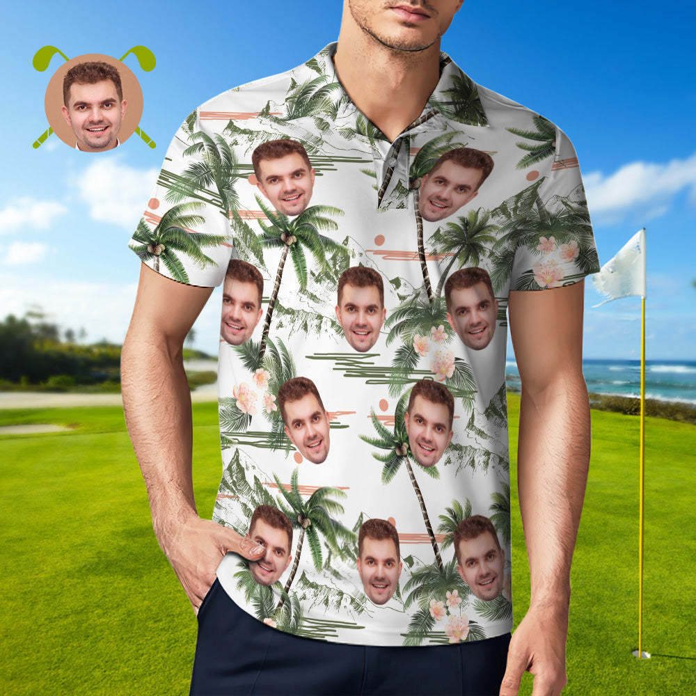 Benutzerdefiniertes Poloshirt Hawaiianische Golf-poloshirts Mit Durchgehendem Kokosnussbaum-aufdruck - GesichtSocken