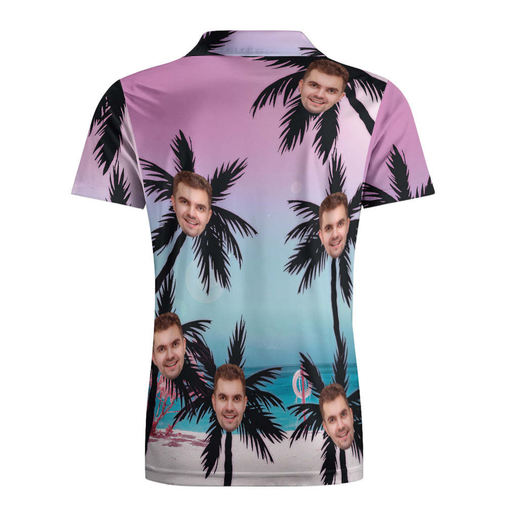 Kundenspezifisches Poloshirt Hawaii-golf-polohemden Im Strandstil Mit Kokosnussbäumen - GesichtSocken