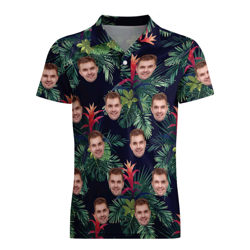 Benutzerdefiniertes Poloshirt Hawaii-golf-poloshirts Mit Durchgehendem Blätterdruck - GesichtSocken