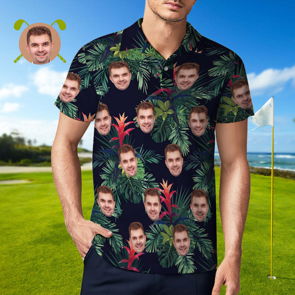 Benutzerdefiniertes Poloshirt Hawaii-golf-poloshirts Mit Durchgehendem Blätterdruck - GesichtSocken