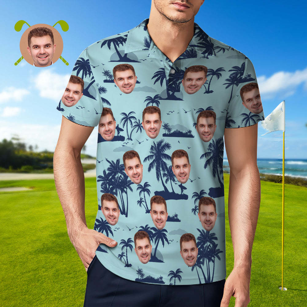 Benutzerdefinierte Poloshirt Hawaiian Golf Poloshirts Kokosnussbaum Design Aloha Strandshirt Für Männer - GesichtSocken