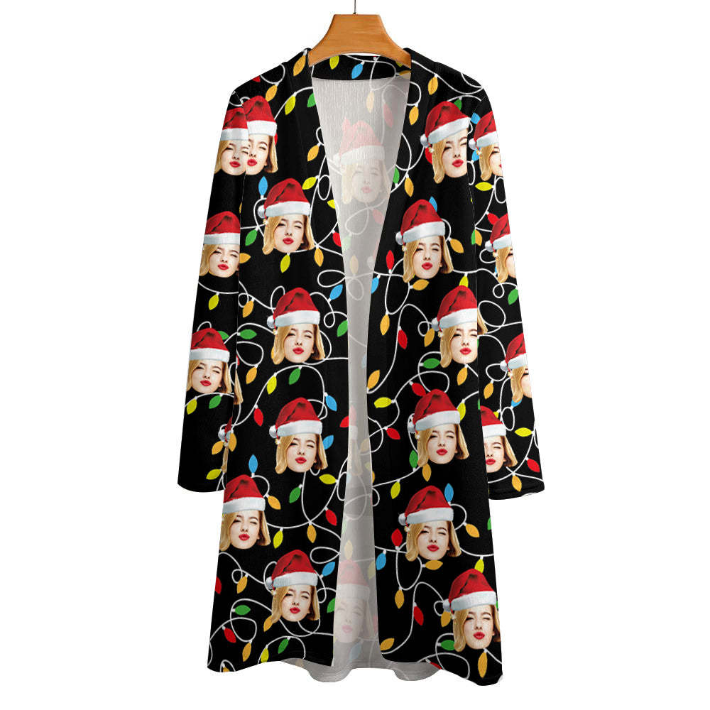 Personalisierter Gesichts-weihnachts-cardigan Für Damen Mit Offener Vorderseite Für Weihnachtsgeschenke - GesichtSocken