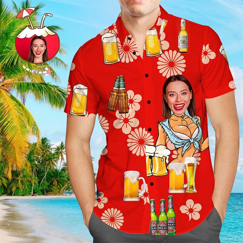 Kundenspezifisches Hundegesichts-hawaii-hemd Kundenspezifisches Hawaii-hemd Mit Foto-knopf-unten Strand-hemden - GesichtSocken