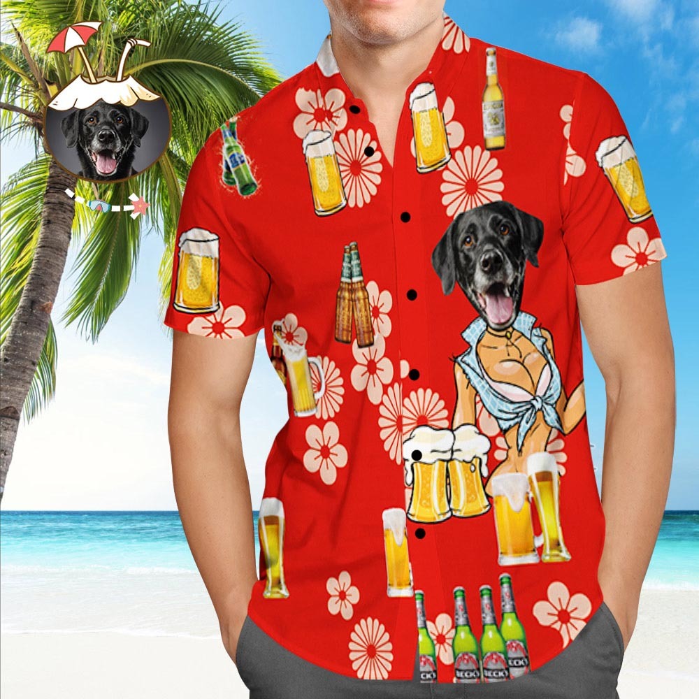Kundenspezifisches Hundegesichts-hawaii-hemd Kundenspezifisches Hawaii-hemd Mit Foto-knopf-unten Strand-hemden - GesichtSocken