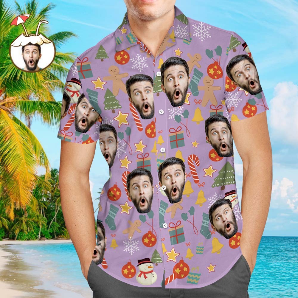 Custom Face Shirt Personalised Photo Men's Hawaiian Shirt Christmas Surprise Gift - Merry Christmas