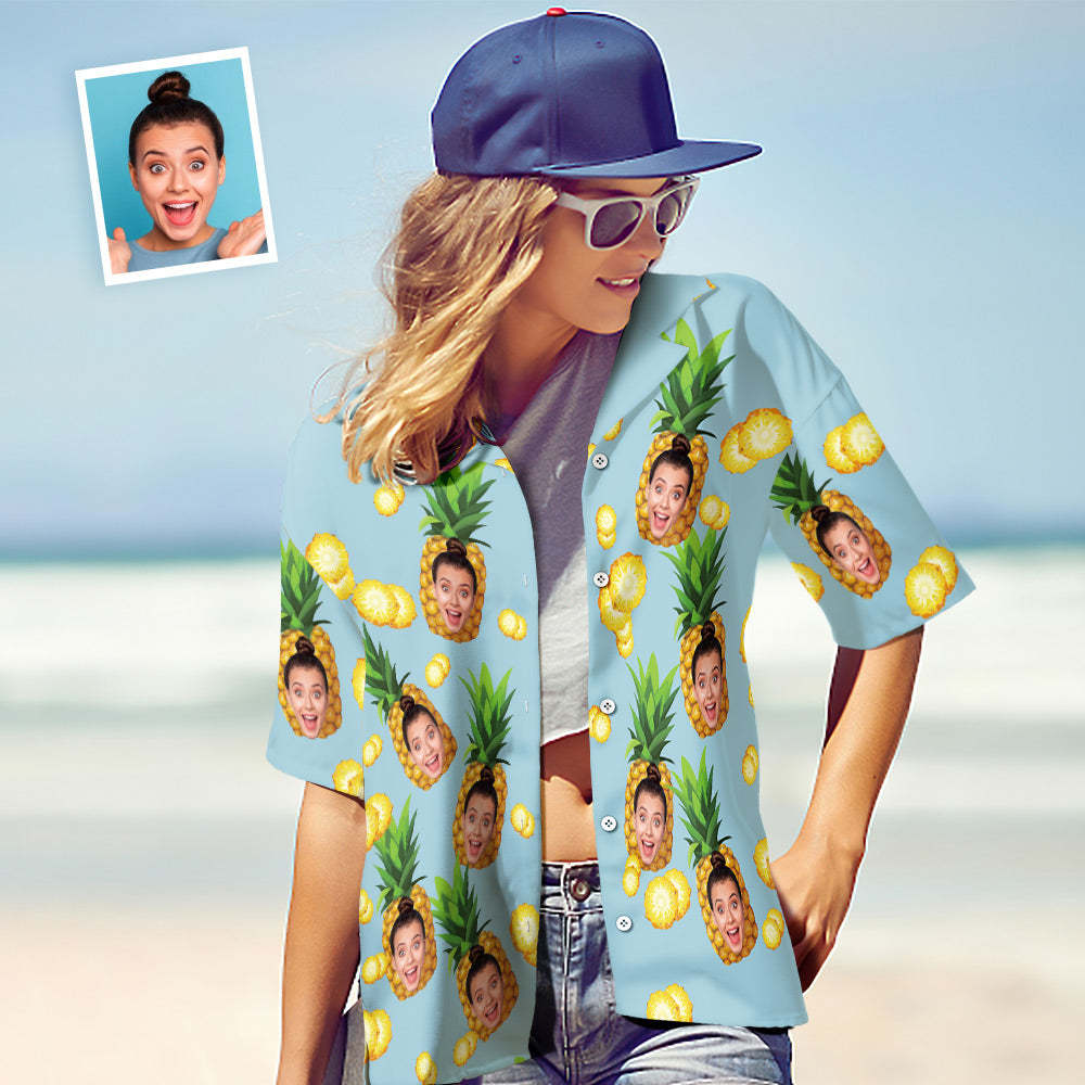 Benutzerdefiniertes Foto Hawaiihemd Eltern-kind Trägt Personalisiertes Gesicht Hawaiihemd Geschenk Big Ananas - GesichtSocken
