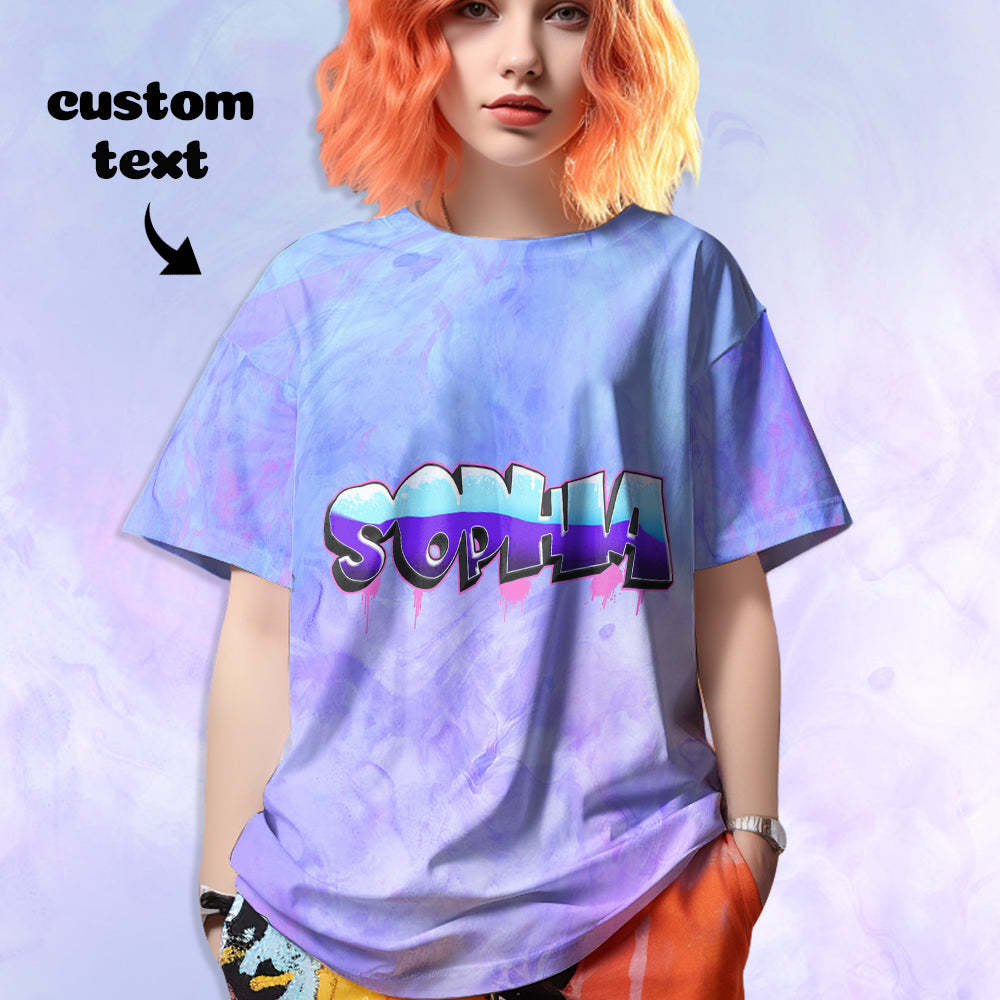 Benutzerdefiniertes T-shirt, Personalisiertes Namens-t-shirt, Unisex, Lila Sommer-batik-t-shirt - GesichtSocken