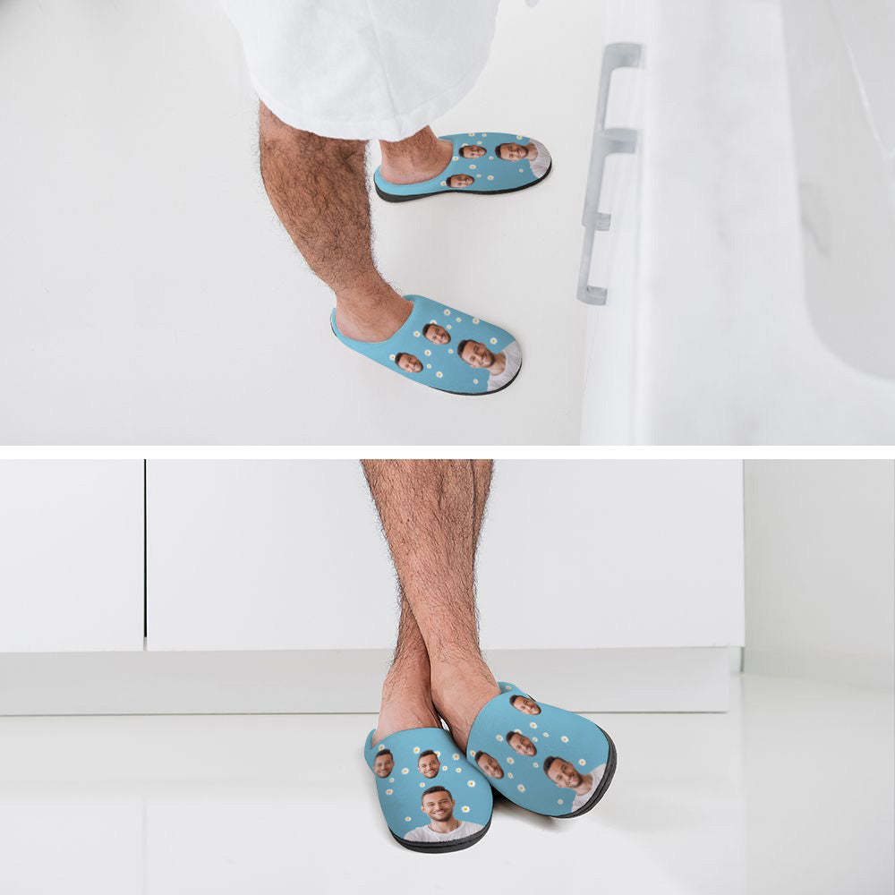 Personalisierte Foto-damen- Und Herren-hausschuhe Mit Gänseblümchen, Personalisierte Lässige Haus-baumwoll-hausschuhe, Weihnachtsgeschenk - GesichtSocken